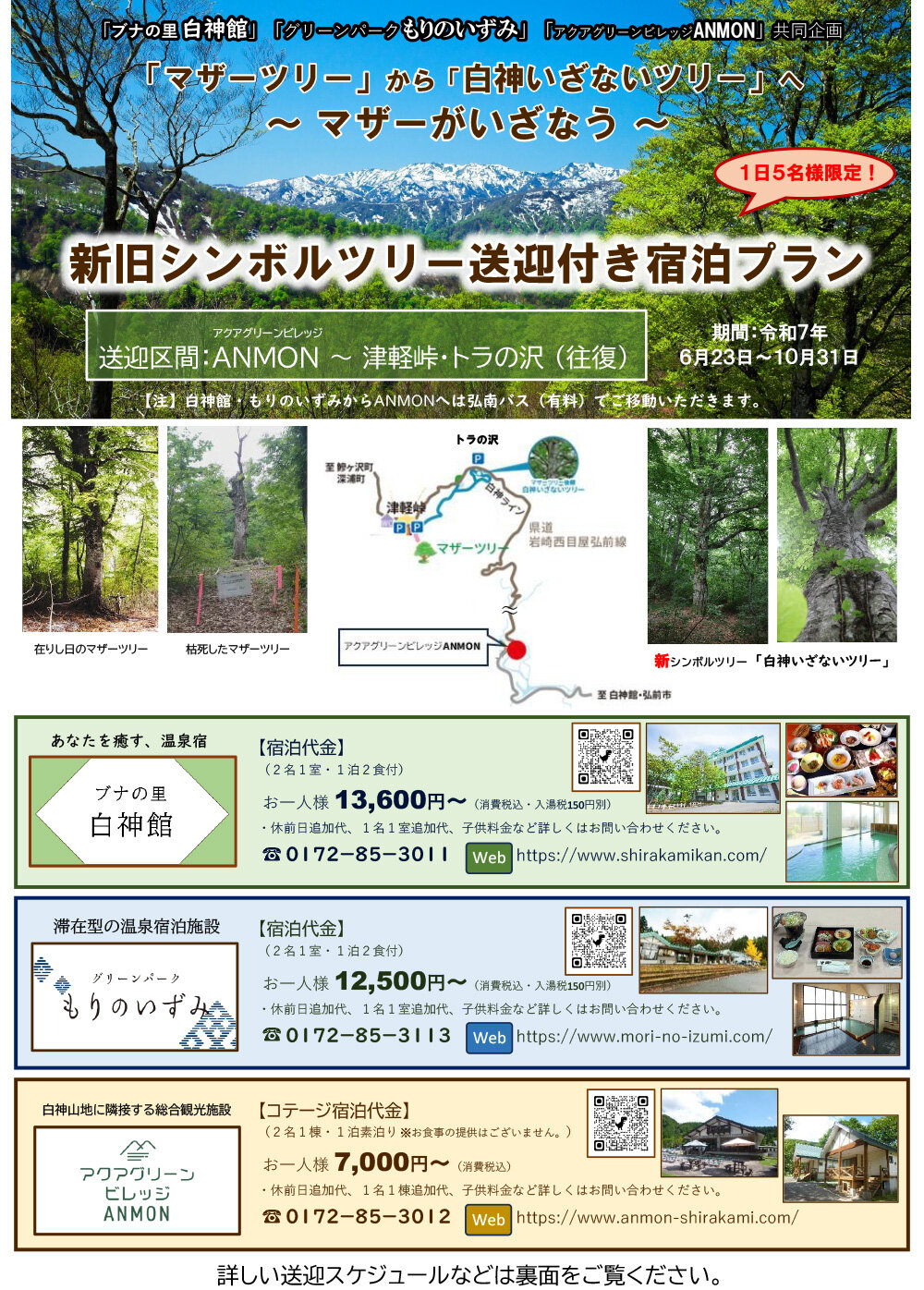 【1日5名様限定】新旧シンボルツリー送迎付き宿泊プラン